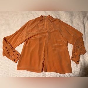 100% Silk Leifsdottir Peach Button Down, Size 10